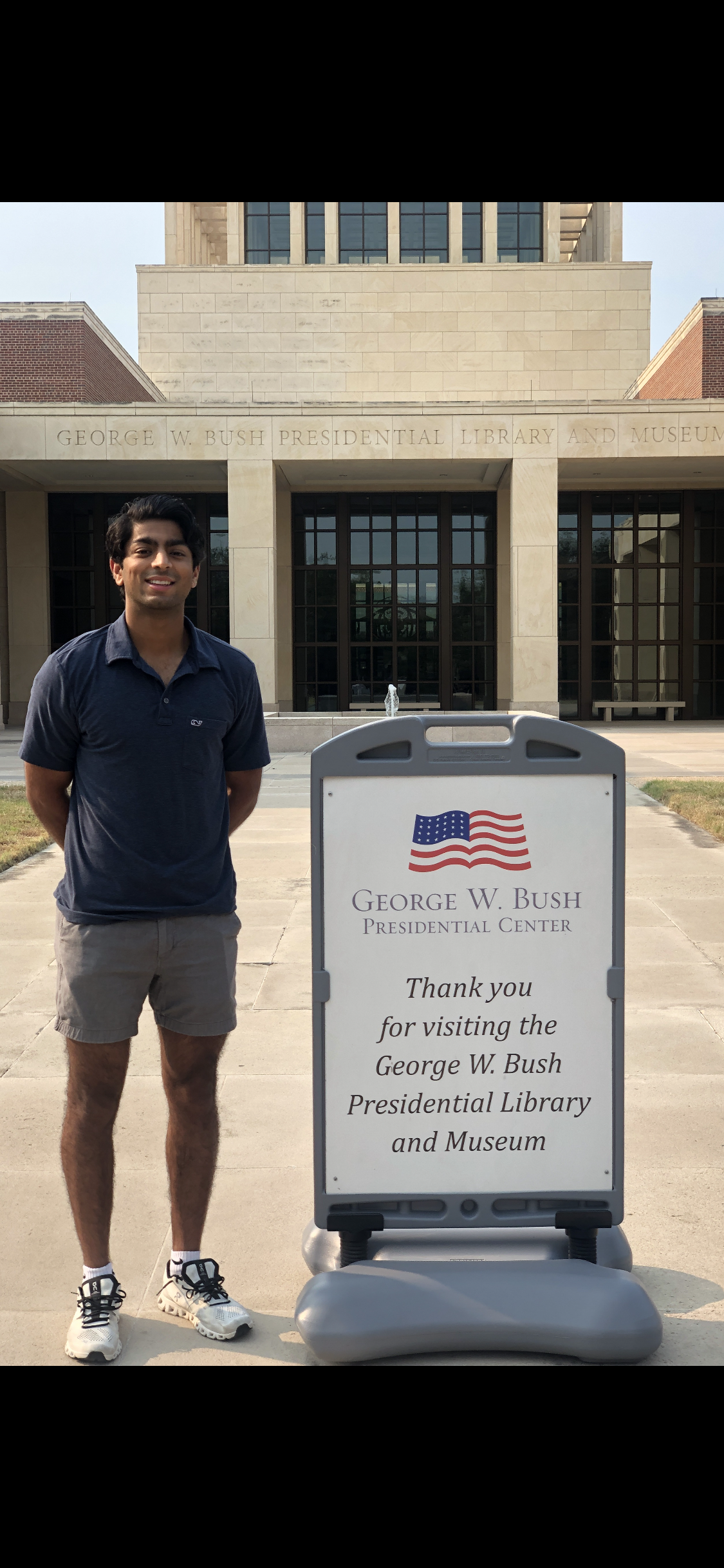 Sunjay Chawla stands outside of the George W. Bush Presidential Library, where he began working as an intern this month.