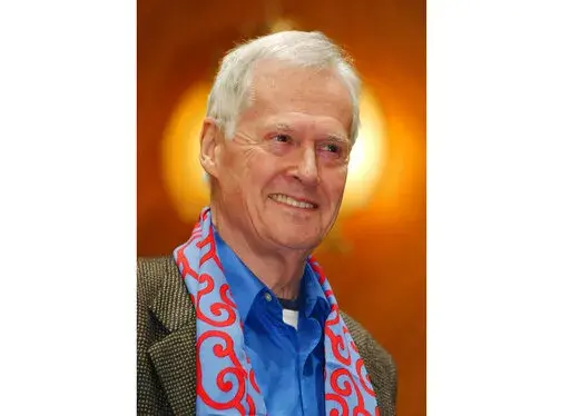 American composer Ned Rorem appears at the Curtis Institute of Music in Philadelphia after a dress rehearsal for his "Evidence of Things Not Seen" on Oct. 23, 2003. Rorem, the prolific Pulitzer- and Grammy prize-winning musician known for his vast output of compositions and for his barbed and sometimes scandalous prose, died Friday at 99. (AP Photo/Jessica Griffin, File)