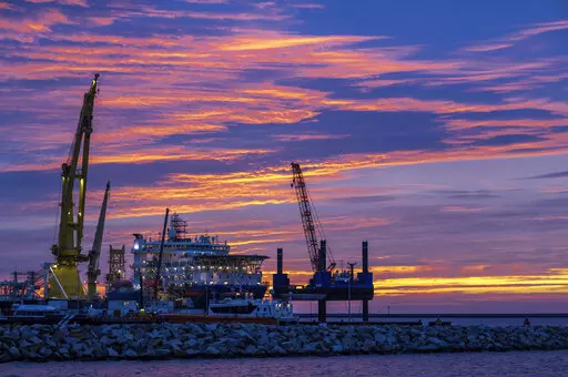 The Russian pipe-laying ship 'Akademik Tscherski' which is on deployment for the further construction of the Nord Stream 2 Baltic Sea pipeline, is moored at the port of Mukran on the island of Ruegen, Germany, on Sept. 8, 2020. Surging energy prices and fears of a Russian invasion of Ukraine are making European leaders think hard about energy security — particularly their decades-old reliance on Moscow for natural gas. The crisis shows Europe’s vulnerability after years of limited progress i