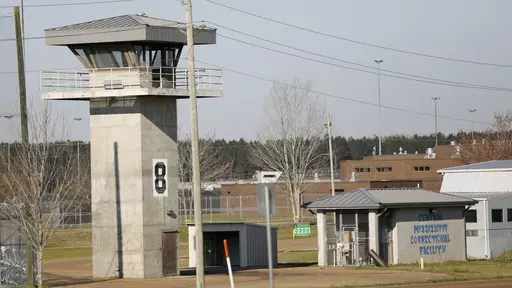 A watch tower stands high on the grounds of the Central Mississippi Correctional Facility, March 20, 2019, in Pearl, Miss. Incarcerated women in Mississippi were forced to mix raw cleaning chemicals without protective equipment, with one alleging she later contracted terminal cancer and was denied timely medical care, a federal lawsuit filed Wednesday, Feb. 14, 2024, alleges. (AP Photo/Rogelio V. Solis, File)