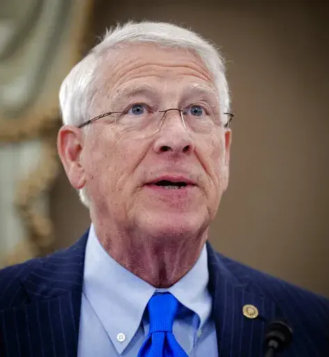 Sen. Roger Wicker, R-Miss., speaks during a Senate Commerce, Science, and Transportation Subcommittee on Consumer Protection, Product Safety, and Data Security hearing to examine COVID-19 fraud and price gouging, Tuesday, Feb. 1, 2022 on Capitol Hill in Washington. (Bill O'Leary/The Washington Post via AP, Pool)