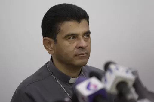Rolando Alvarez, bishop of Matagalpa, gives a press conference regarding the Roman Catholic Church's agreeing to act as "mediator and witness" in a national dialogue between members of civil society and the government in Managua, Nicaragua, May 3, 2018. Nicaragua's government released Alvarez, sentenced to 26 years in prison for conspiracy and other crimes, and sent him on a plane to the Vatican, according to the auxiliary bishop of Managua, Monsignor Silvio Baez, on Sunday, Jan. 14, 2024. (AP P