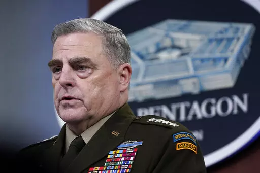 FILE - In this May 6, 2021 file photo, Chairman of the Joint Chiefs of Staff Gen. Mark Milley speaks during a briefing at the Pentagon in Washington. (AP Photo/Susan Walsh)