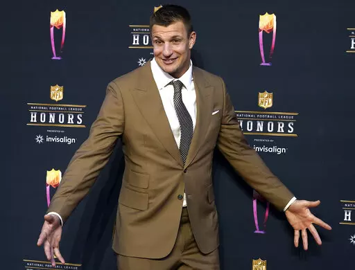 Rob Gronkowski arrives for the NFL Honors in Inglewood, Calif., on Feb. 10, 2022. The four-time Super Bowl winner will host a music festival called “Gronk Beach” in Phoenix on Saturday, Feb. 11, 2023, a day ahead of the Super Bowl. (AP Photo/Marcio Jose Sanchez, File)