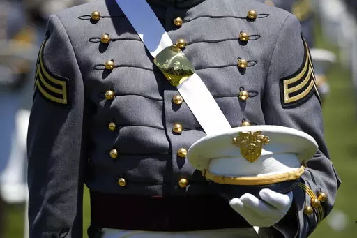 A Cadet listens during a commencement ceremony for the Class of 2020 on the parade field, at the United States Military Academy in West Point, N.Y., June 13, 2020. U.S. officials say reported sexual assaults at the U.S. military academies increased sharply during the 2020-2021 school year, as students returned to in-person classes amid the ongoing pandemic. The increase continues what officials believe is an upward trend at the academies, despite an influx of new sexual assault prevention and tr