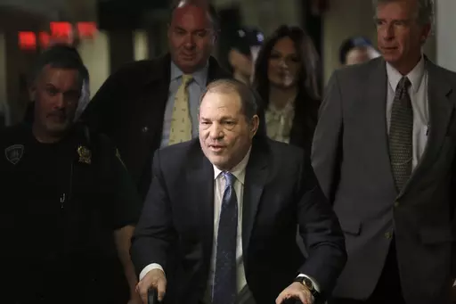 Harvey Weinstein arrives at a Manhattan courthouse for jury deliberations in his rape trial, Feb. 24, 2020, in New York. Nearly four years after Weinstein was convicted of rape and sent to prison, New York’s highest court will hear arguments Wednesday, Feb. 14, 2024, in his quest to overturn the landmark #MeToo-era verdict. (AP Photo/Seth Wenig, File)
