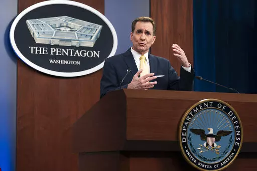 Pentagon spokesman John Kirby speaks during a briefing at the Pentagon in Washington, Thursday, March 31, 2022. (AP Photo/Manuel Balce Ceneta)