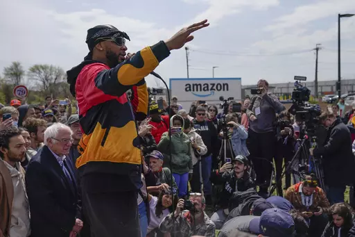 Chris Smalls, president of the Amazon Labor Union, speaks at a rally outside an Amazon warehouse on Staten Island in New York, April 24, 2022. Within union ranks, some felt Smalls was spending too much time traveling and giving speeches instead of organizing workers on Staten Island. (AP Photo/Seth Wenig, File)
