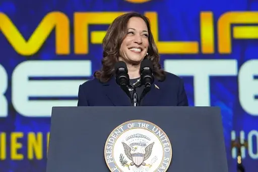 Vice President Kamala Harris delivers remarks at a Sigma Gamma Rho Sorority gathering in Houston, Wednesday, July 31, 2024, in Houston. (AP Photo/Mat Otero)