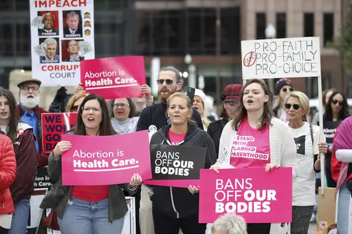 Supporters of Issue 1, the Right to Reproductive Freedom amendment, attend a rally in Columbus, Ohio, Oct. 8, 2023. The Biden campaign is betting big on abortion rights as a major driver in the 2024 presidential election. But the economy, foreign policy, immigration and inflation are also major issues for voters, as Biden tries to boost his low poll numbers. (AP Photo/Joe Maiorana, File)