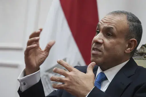 Egyptian Foreign Minister Badr Abdelatty, speaks during an interview with The Associated Press at the foreign ministry headquarters in Egypt's New Administrative Capital, Thursday, Jan. 16, 2025. (AP Photo/Amr Nabil)