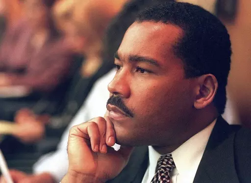 Dexter King, son of the late civil rights leader Martin Luther King Jr., listens to arguments in the State Court of Criminal Appeals in Jackson, Tenn., Friday, Aug. 29, 1997, to determine whether two Memphis judges have overstepped their authority surrounding the investigation of the King assassination. The King Center in Atlanta said the 62-year-old son of the civil rights leader died Monday, Jan. 22, 2024 at his California home after battling prostate cancer. (Helen Comer/The Jackson Sun via A