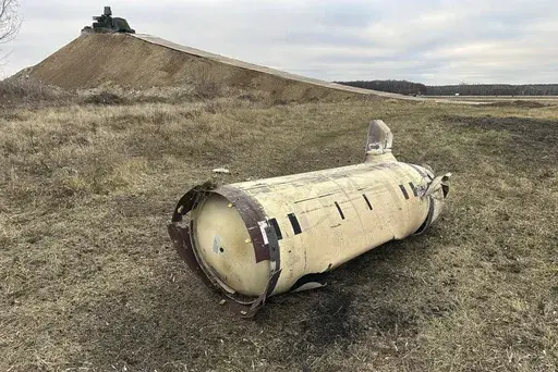This photo released by Russian Defense Ministry official Telegram channel on Tuesday, Nov. 26, 2024, shows the debris of ATACMS missile found at the territory of Kursk airport in Russia. (Russian Defense Ministry Official Telegram Channel via AP)