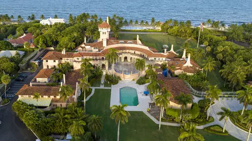 An aerial view of former President Donald Trump's Mar-a-Lago estate is seen, Aug. 10, 2022, in Palm Beach, Fla. Lawyers for Donald Trump were in court Friday, Dec. 9, for sealed arguments as part of the ongoing investigation into the presence of classified information at the former president's Florida estate. (AP Photo/Steve Helber, File)