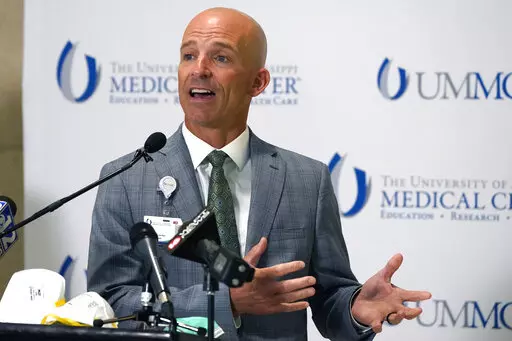 Dr. Alan Jones, associate vice chancellor for clinical affairs and COVID-19 clinical response leader at the University of Mississippi Medical School, speaks during a news conference in Jackson, Miss., July 16, 2021. The governing board for Mississippi's public universities voted Thursday, Jan. 19, 2023, to give UMMC permission to operate a center to care for burn patients, months after another hospital closed the only burn center in the state. (AP Photo/Rogelio V. Solis, File)