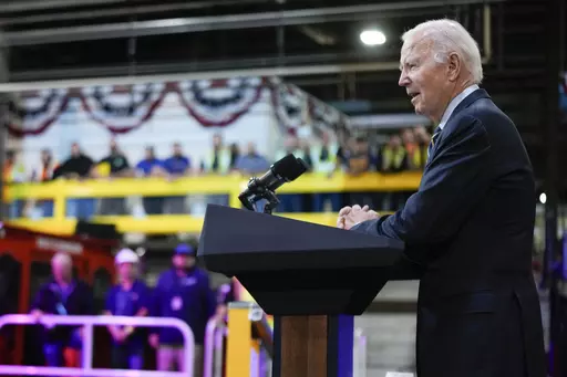 President Joe Biden speaks at the Amtrak Bear Maintenance Facility, Monday, Nov. 6, 2023, in Bear, Del. Biden goes into next year's election with a vexing challenge: Just as the U.S. economy is getting stronger, people are still feeling horrible about it. Pollsters and economists say there has never been as wide a gap between the underlying health of the economy and public perception. (AP Photo/Andrew Harnik, File)
