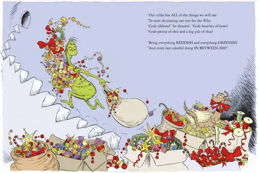 A recent undated image provided by Dr. Seuss Enterprises shows a page from the new book "How the Grinch Lost Christmas!" Seuss Enterprises, the company that owns the Dr. Seuss intellectual property, is releasing the sequel to the iconic children's book "How the Grinch Stole Christmas!" (Photo/TM & © 2023 Dr. Seuss Enterprises, L.P., All Rights Reserved, via AP)