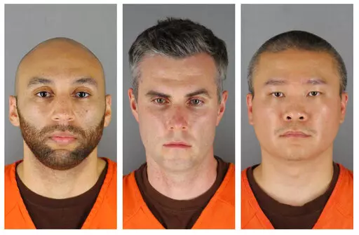 This combination of photos provided by the Hennepin County Sheriff's Office in Minnesota on June 3, 2020, shows, from left, former Minneapolis police officers J. Alexander Kueng, Thomas Lane and Tou Thao. The former policer officers have been convicted of violating George Floyd’s civil rights when Officer Derek Chauvin pressed his knee into Floyd’s neck for 9 1/2 minutes as the 46-year-old Black man was handcuffed and facedown on the street on May 25, 2020. (Hennepin County Sheriff's Office 
