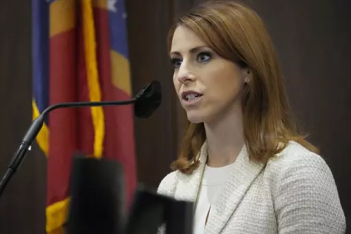 Mandy Gunasekara, a Republican candidate on the primary ballot for the Northern District Public Service Commissioner post, answers questions regarding a residency challenge in Hinds County Circuit Court, March 22, 2023, in Jackson, Miss. The Mississippi Supreme Court on Thursday, May 11, affirmed a judge's ruling that Gunasekara failed to meet a five-year residency requirement and cannot appear on the ballot. (AP Photo/Rogelio V. Solis, File)