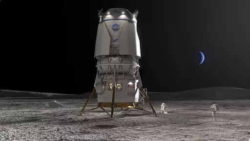 This image provided by Blue Origin shows the Blue Moon lander. Jeff Bezos' Blue Origin received a $3.4 billion contract Friday, May 19, 2023, to develop a lunar lander named Blue Moon. It will be used to transport astronauts to the lunar surface as early as 2029. (Blue Origin via AP)