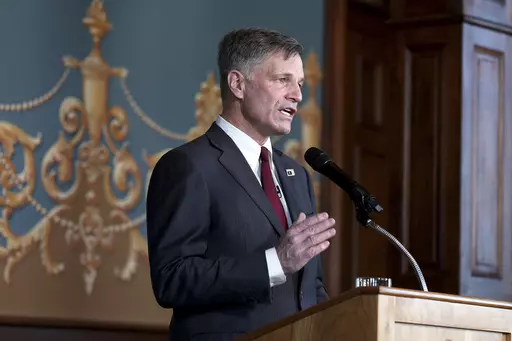Wyoming Gov. Mark Gordon gives the State of the State address to the Wyoming Legislature on March 2, 2021, inside the state Capitol in Cheyenne, Wy. Late Friday, March 17, 2023, Gordon signed a bill prohibiting abortion pills in the state and also allowed a separate measure restricting abortion to become law without his signature. (Michael Cummo/The Wyoming Tribune Eagle via AP, File)