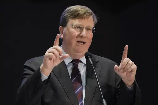 Mississippi Gov. Tate Reeves, who is running for reelection, addresses a group of business leaders at the 2023 Hobnob, a business forum sponsored by the Mississippi Economic Council, in Jackson, Miss., Thursday, Oct. 26, 2023. (AP Photo/Rogelio V. Solis)