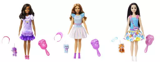 This combination of photos shows My First Barbie dolls, from left, Brooklyn, Teresa and Renee. My First Barbie, made specifically for children as young as 3, is 13.5 inches tall, with a broader waste that de-emphasizes the bust line, with flesh-tone modesty undergarments permanently attached. (Mattel via AP)