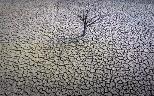 The cracked earth of the Sau reservoir is visible north of Barcelona, Spain, March 20, 2023. Earth last year shattered global annual heat records, the European climate agency said Tuesday, Jan. 9, 2024. (AP Photo/Emilio Morenatti, File)