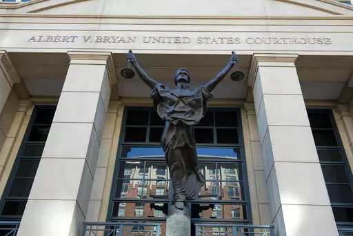 The U.S. Courthouse in Alexandria, Va., on Sept. 2, 2021. Court records show that Allison Fluke-Ekren is set to plead guilty to leading an all-female battalion of Islamic State militants in Syria. A plea hearing for Allison Fluke-Ekren is to take place June 7, 2022, in federal court in Alexandria. (AP Photo/Cliff Owen)