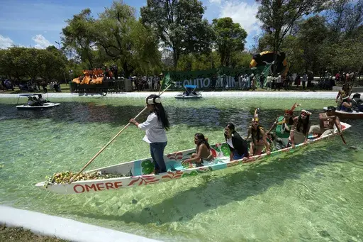 Waorani Indigenous women take part in a demonstration in Quito, Ecuador, Aug. 20, 2024, demanding authorities comply with the decision to halt oil drilling in a national park in the heart of the country's share of the Amazon where they live. (AP Photo/Dolores Ochoa, File)