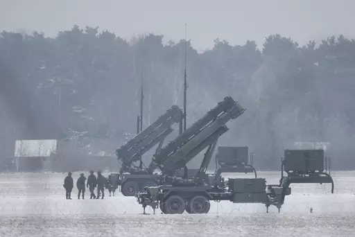 Patriot missile launchers acquired from the U.S. last year are seen deployed in Warsaw, Poland, on Feb. 6, 2023. Ukraine’s defense minister said Wednesday April 19, 2023 his country has received U.S-made Patriot surface-to-air guided missile systems it has long craved and which Kyiv hopes will help shield it from Russian strikes during the war. (AP Photo/Michal Dyjuk, File)