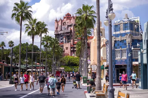 The Twilight Zone Tower of Terror is seen at Walt Disney World Resort's Hollywood Studios on Aug. 7, 2020, in Lake Buena Vista, Fla. The Walt Disney Co. is delaying by more than three years the opening of a campus in Florida to which 2,000 workers were being relocated from Southern California to work in digital technology, finance and product development. Despite being targeted in recent months by Florida Gov. Ron DeSantis and the Florida Legislature, Disney officials said Thursday, June 16, 202
