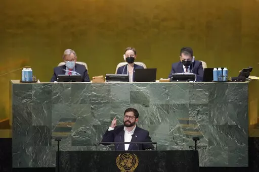 President of Chile Gabriel Boric Font addresses the 77th session of the General Assembly at United Nations headquarters, Tuesday, Sept. 20, 2022. (AP Photo/Mary Altaffer)