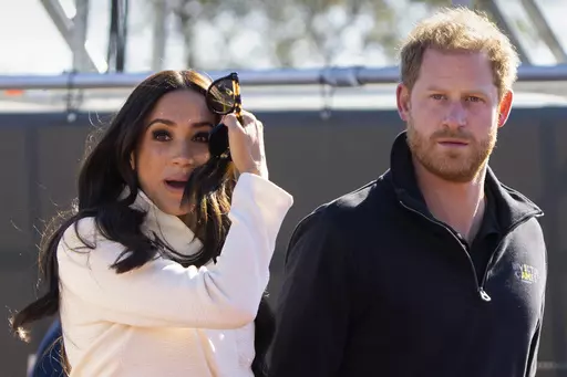 Prince Harry and Meghan Markle, Duke and Duchess of Sussex visit the track and field event at the Invictus Games in The Hague, Netherlands, Sunday, April 17, 2022. The production company founded by Prince Harry and his wife, Meghan, are splitting ways with Spotify, Friday, June 16, 2023, less than a year after the debut of their podcast “Archetypes."(AP Photo/Peter Dejong, File)
