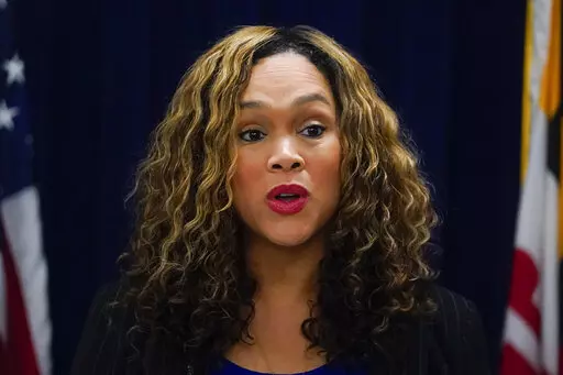 Marilyn Mosby, Maryland State Attorney for Baltimore City, speaks during a news conference pertaining to a case against Adnan Syed, Tuesday, Oct. 11, 2022, in Baltimore. Mosby apologized to Syed and the family of Hae Min Lee after announcing that her office would not retry Syed for Lee's 1999 killing. A Baltimore judge last month overturned Syed's murder conviction and ordered him released from prison, where the 41-year-old had spent more than two decades. (AP Photo/Julio Cortez)