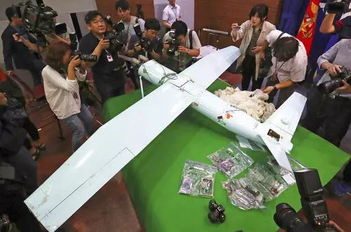 A suspected North Korean drone is viewed at the Defense Ministry in Seoul, South Korea, on June 21, 2017. South Korea said Monday, Dec. 26, 2022, it fired warning shots after North Korean drones violated the South’s airspace. (Lee Jung-hoon/Yonhap via AP, File)