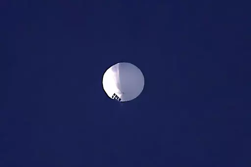 A high altitude balloon floats over Billings, Mont., Feb. 1, 2023. (Larry Mayer/The Billings Gazette via AP, File)