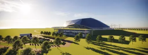 A rendering of the entrance of a Small Modular Reactor facility that Rolls-Royce SMR hopes to have operational by the end of the decade is seen in this handout render provided by Rolls-Royce SMR on Friday, Sept. 9, 2022. A global search for alternative sources to Russian energy during the war in Ukraine has refocused attention on smaller, easier-to-build nuclear power stations that proponents say they could provide a cheaper, more efficient alternative to older model mega-plants but detractors w