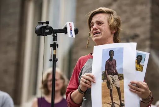 Karissa Bowley, Dau Mabil's wife, speaks during a press conference to ask for the public's help in finding Mabil at St. Andrew's Episcopal Cathedral in Jackson Miss., on Monday, April 1, 2024. As a child, Dau Mabil escaped war-torn Sudan and built a new life in Mississippi. In April, fishermen found his body floating in a river in the state — prompting calls for a federal investigation into his disappearance and death.(Lauren Witte/The Clarion-Ledger via AP)