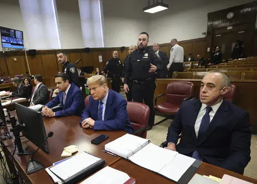Former President Donald Trump appears at Manhattan criminal court, April 16, 2024, in New York. The testimony in Donald Trump's hush money trial is all wrapped up after more than four weeks and nearly two dozen witnesses, meaning the case heads into the pivotal final stretch of closing arguments, jury deliberations and possibly a verdict. (Curtis Means/DailyMail.com via AP, Pool, File)