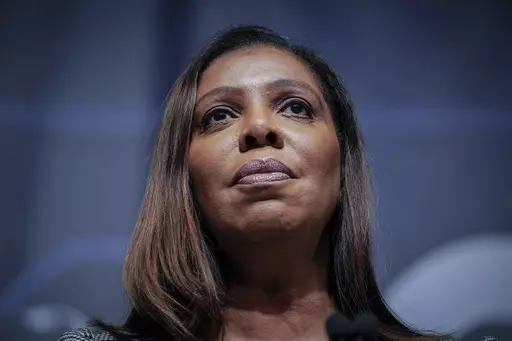 New York State Attorney General Letitia James speaks during the New York State Democratic Convention on Feb. 17, 2022, in New York. James fixated on Donald Trump as she campaigned for New York attorney general, branding the then-president a “con man” and ″carnival barker” and pledging to shine a “bright light into every dark corner of his real estate dealings.” (AP Photo/Seth Wenig, File)