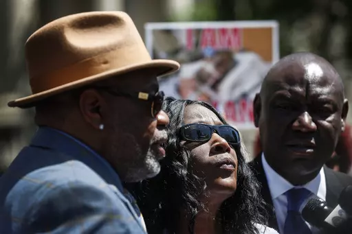 Rodney and RowVaughn Wells, the parents of Tyre Nichols, listen during a news conference about a lawsuit filed against the city of Memphis and police officers, Wednesday April 19, 2023 in Memphis, Tenn. The family of Tyre Nichols, who died after a brutal beating by five Memphis police officers, sued the officers and the city of Memphis on Wednesday, blaming them for his death and accusing officials of allowing a special unit’s aggressive tactics to go unchecked despite warning signs. (Mark Web