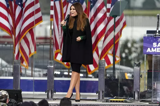 Kimberly Guilfoyle speaks, Jan. 6, 2021, in Washington, at a rally in support of President Donald Trump called the "Save America Rally." Guilfoyle, the fiancée of former President Donald Trump's eldest son, met with the House committee investigating the U.S. Capitol insurrection Monday, April 18, 2022. (AP Photo/Jacquelyn Martin, File)