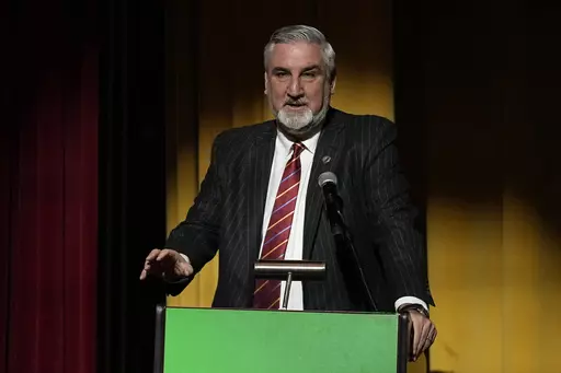 Indiana Gov. Eric Holcomb speaks at the Indiana School for the Blind and Visually Impaired, Jan. 8, 2024, in Indianapolis. Holcomb vetoed a bill that seeks to define antisemitism in state education code Monday, March 18, while simultaneously signing a proclamation condemning all forms of antisemitism. (AP Photo/Darron Cummings, File)