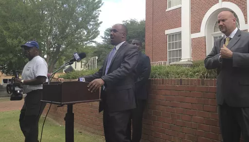 Lowndes County District Attorney Scott Colom speaks at a news conference, July 6, 2016, in Columbus, Miss. In April 2023, Colom sent a letter to Republican U.S. Sen. Cindy Hyde-Smith asking her to reconsider her opposition to his nomination as a federal district judge. (AP Photo/Jeff Amy, File)