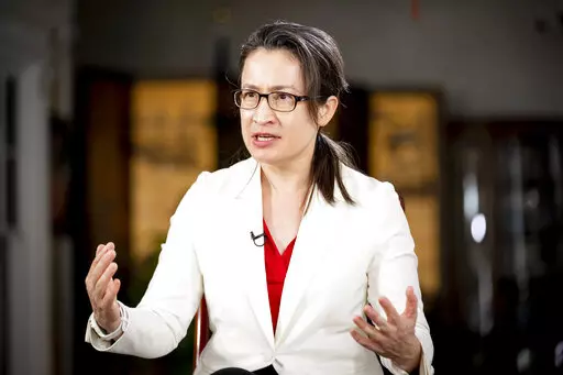 Taiwan's chief U.S. envoy Bi-khim Hsiao speaks during an interview with The Associated Press at the Taipei Economic and Cultural Representative Office in Washington, Friday, Jan. 20, 2023. (AP Photo/Andrew Harnik)
