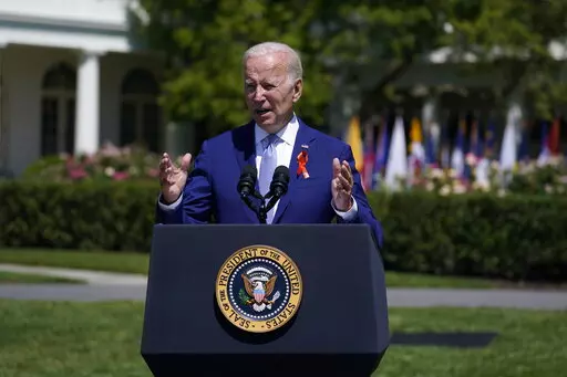 President Joe Biden speaks during an event to celebrate the passage of the "Bipartisan Safer Communities Act," a law meant to reduce gun violence, on the South Lawn of the White House, Monday, July 11, 2022, in Washington. (AP Photo/Evan Vucci)
