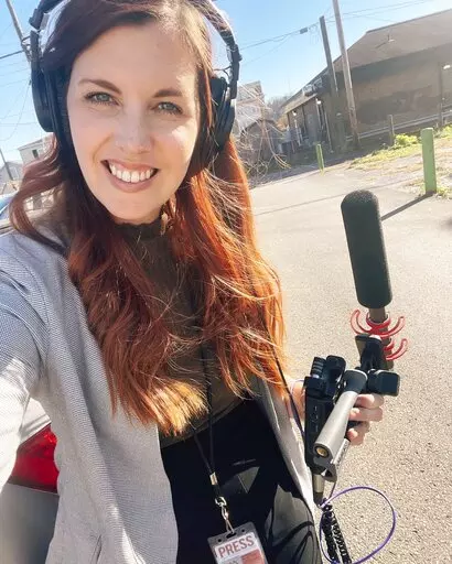 This undated photo shows former West Virginia Public Broadcasting reporter Amelia Ferrell Knisely. Knisely was let go from her job at WVPB on Dec. 20, 2022, after she wrote about the alleged abuse of people with disabilities at the West Virginia Department of Health and Human Services. (Amelia Ferrell Knisely via AP)