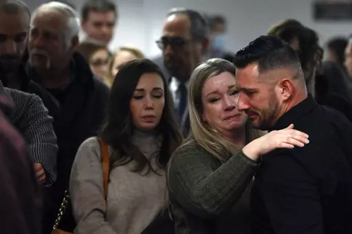 Washington County District Attorney Tony Jordan is interviewed following a guilty verdict in Kevin Monahan's murder trial, Tuesday, Jan. 23, 2024, at the Washington County Courthouse in Fort Edward, N.Y. Monahan, 66, was convicted of second-degree murder Tuesday for fatally shooting a young woman when the SUV she was riding in mistakenly drove into his rural driveway in upstate New York. (Will Waldron/The Albany Times Union via AP)