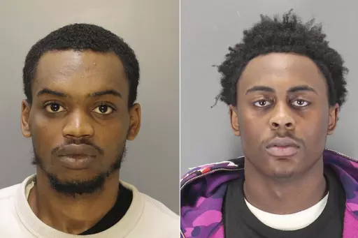 This combo from photos provided by Philadelphia Dept. of Prisons shows from left, Nasir Grant, left, and Ameen Hurst. Authorities searched Tuesday, May 9, 2023, for two inmates, one accused of killing four people, who were gone from a Philadelphia prison for nearly 19 hours before officials knew they were missing. Hurst, 18, and Grant, 24, escaped from the Philadelphia Industrial Correctional Center around 8:30 p.m. Sunday by cutting a hole in a fence surrounding a recreation yard, the Philadelp